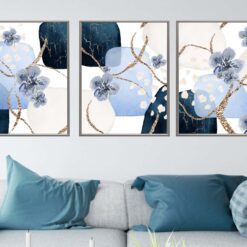 Watercolor Blue, Navy Gold Abstract