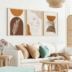 Bohemian Wall Decor, Set of 3 Prints, Neutral orange & brown Artwork