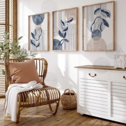 Boho wall Art Set of 3 Prints blue