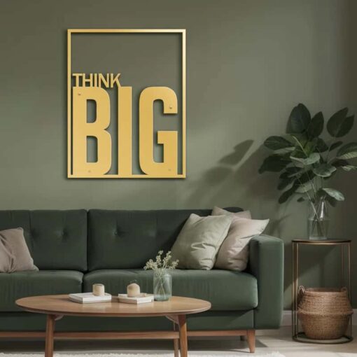 «Think+Big»+ +Sculpture+murale+dimensionnelle+en+fer+noire+et+dorée,+décoration+murale+moderne.jpg